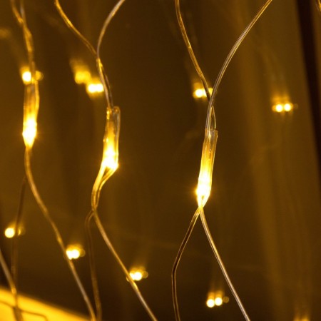 Garland "Network" 1.2 × 1.5 m, IP44, UMS, transparent thread, 36 LED, glow warm white, white flicker 24 V-3
