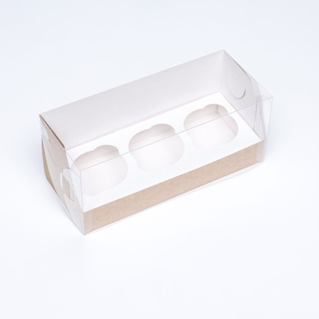 Packaging for 3 cupcake with a window, craft, 25 x 10 x 10 cm-1