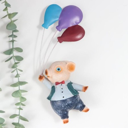 Souvenir Polystone Wall Decor "Pigu with balloons" 26x5x9 cm