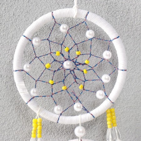 Dreams Dream D = 10 and 5 cm "A web with white and yellow beads" White 50x10x0.7 cm-1