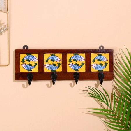 Caravan hanger "fish" 22*4*12cm, wood, 4 hook color mix-2