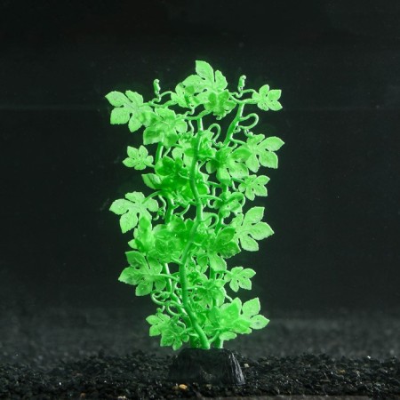 Silicone aquarium plant, glowing in the dark, 6.5 x 18 cm, green