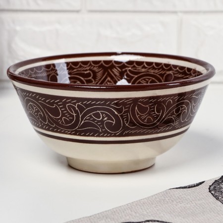Set of salad bowls of Rishtan ceramics 15cm, brown, 3pcs in Dagger Pack-1