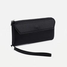 Male purse on the button, external pocket, with a pen, black color