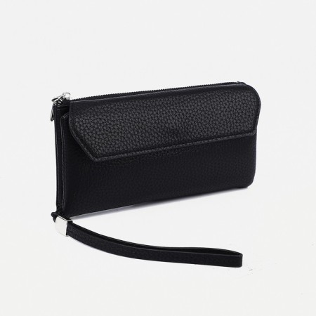 Male purse on the button, external pocket, with a pen, black color