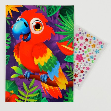 Application with rhinestones for children "Parrot", a set for creativity, A5-1