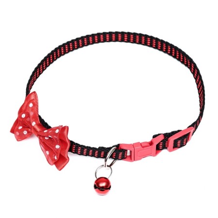 Textile collar with bow and tambourine, 30 x 1 cm, red-2