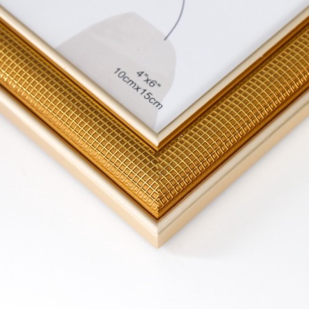 Photo frame plastic 10x15 cm "Small mesh" gold with double gold stroke 18.3x13.5 cm-3