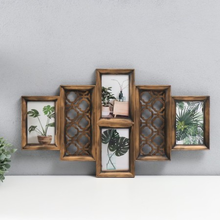 Photo frame plastic in 4 photos 10x15 cm "pattern" gold 35x61x2 cm