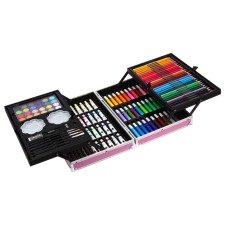 A set for drawing, folding, in a suitcase pink