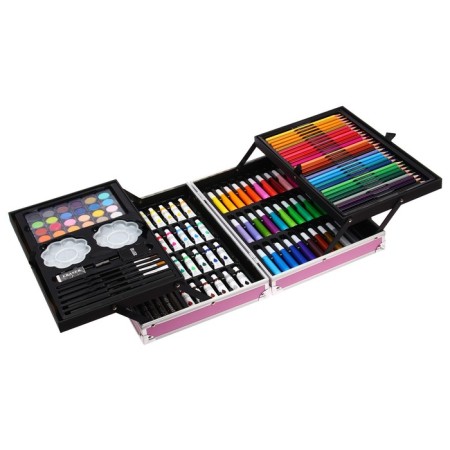 A set for drawing, folding, in a suitcase pink