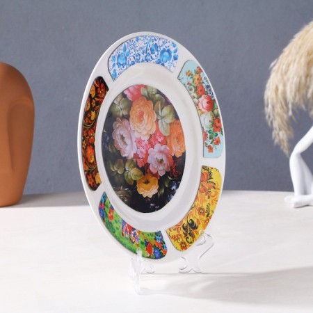 Decorative plate "Zhostovo. Push Flowers", wall, D = 20 cm, handmade-2
