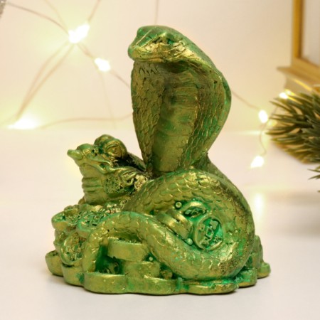 Figure "Snake with a frog" green with gilding, 8x6x6cm-1