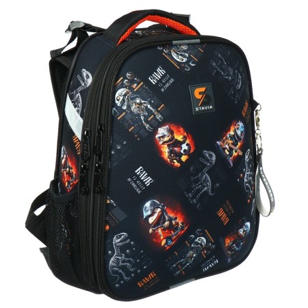 School backpack 38 x 30 x 16 cm, ergonomic back, Stavia "dinosaur 1", black-1