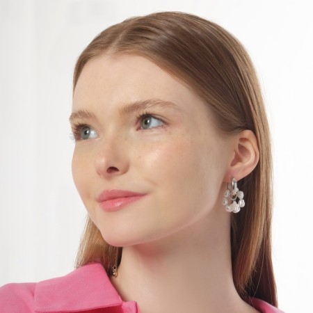 Earrings with the removable element "Transformer" bird, white color in silver-3