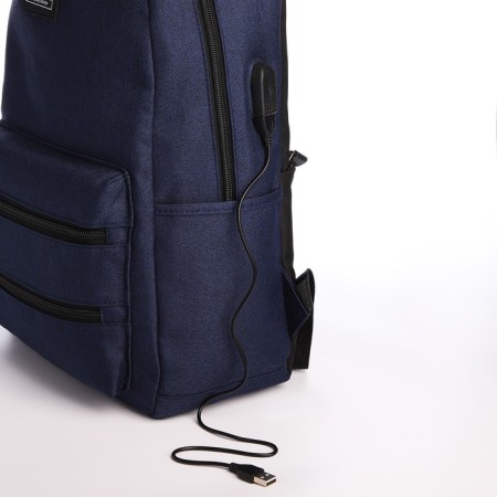 Youth backpack from lightning textiles, USB, 5 pockets, blue color-5
