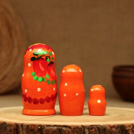 Matryoshka "Strawberry", orange dress, 3 puppet, 10-12 cm-10