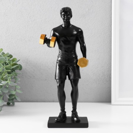 Polystone souvenir "Athlete with dumbbells" Black with gold 11x7x26 cm