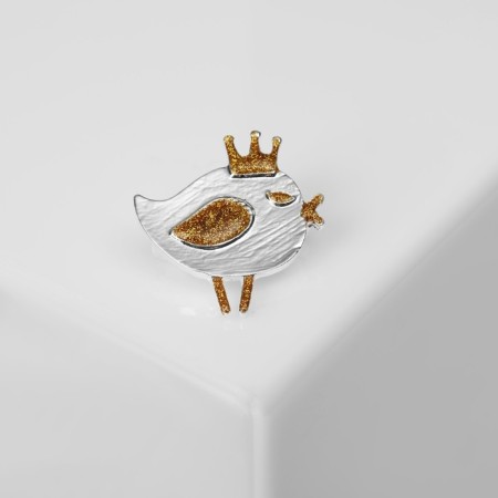 Broach "Bird Korolek", the color of silver-gold