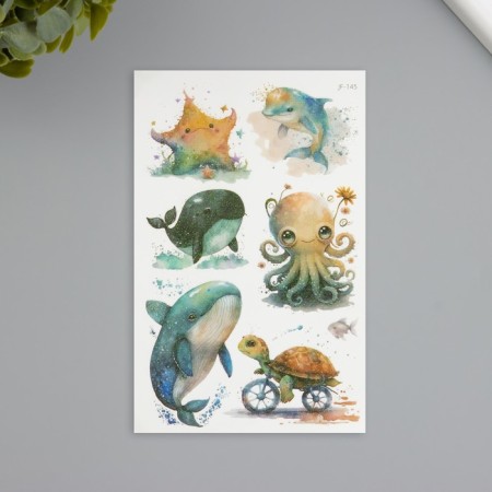 Tattoo on the body phosphorus with sparkles "Ocean inhabitants" 7.5x12 cm
