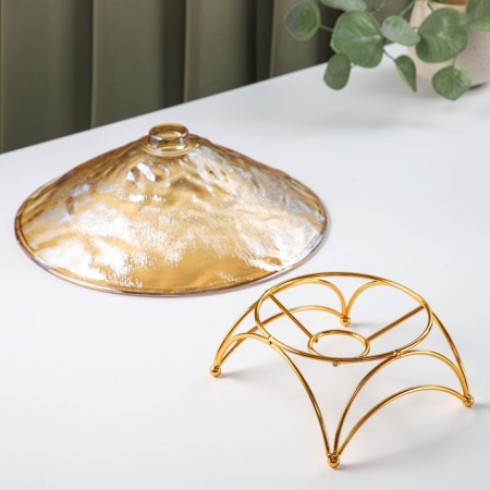 Glass Vase for fruits "pattern", d = 25 cm, gold color-3