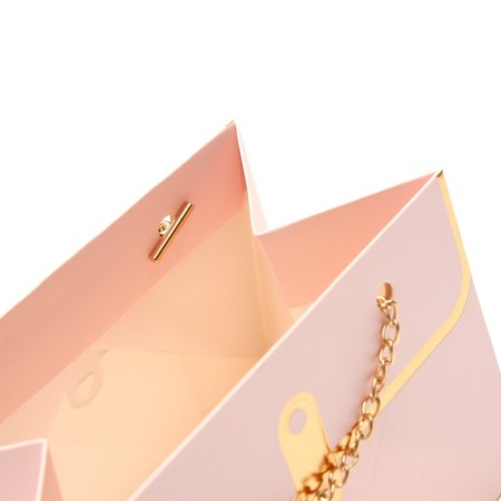 Package for flowers, handle chain, "pink", with gold embossing, 15 x 10.5 x 10 cm-3