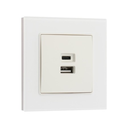 Socket with USB-A + usb-C connectors, 2.1 A, 5V, TOT MATTE GLASS, hidden, glass, white-1