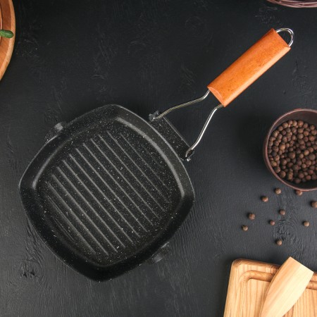 Hril frying pan "White", d = 20 cm, wooden handle, induction, black color-1