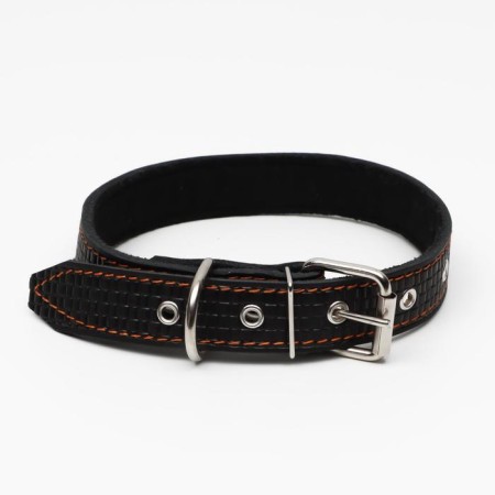 Leather collar with embossing on synthetic winterizer, 65 x 3 cm, Osh 40-55 cm, black-1