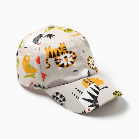 Baseball cap, white/animals, size 52-54