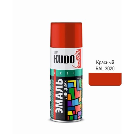 Aerosol paint enamel Kudo universal red RAL 3020, 520 ml