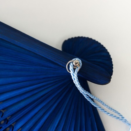 Fan bamboo, textiles h = 21 cm "Flowers and butterflies" Blue, with a brush-3