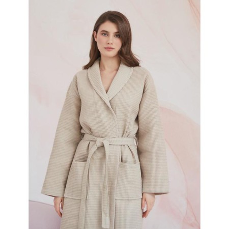 Unisex bathrobe Pamira, size s, beige color-4