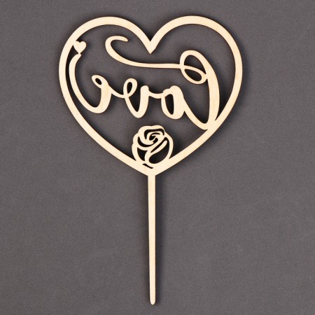 Topper wooden "heart" with sparkles, color silver-2