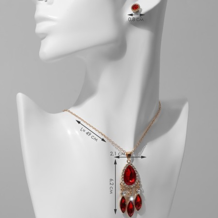 Set 2 objects: earrings, pendant “drops” quartet, red-white color in gold, 48 cm-1