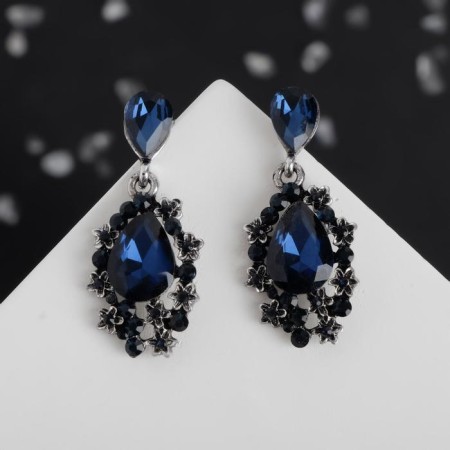 Earrings with rhinestones "carnival" chic, blue color in black silver-1