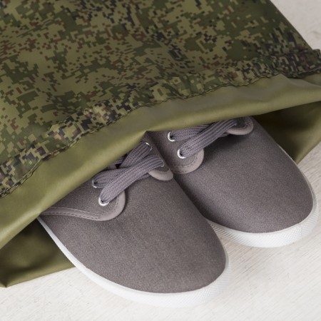 A bag for shoes on a lace, "ZFTS", a reflective strip, camouflage color/green-3