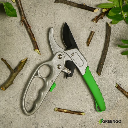 Contact secaterator, 7 "(18 cm), with a ratchet mechanism, plastic handles, Greengo-8