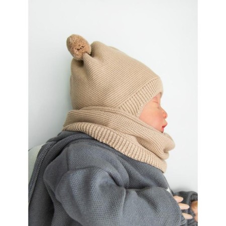 A cap on ties with pompons Children's Amarobaby Pure Love Pompony, with a lining, size 42-44 cm, sand-5