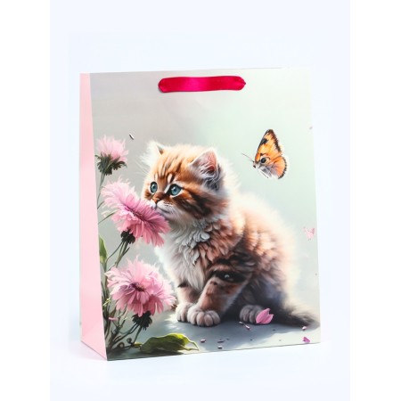 Package Gift Laminated Vertical "Cat and Flower", M 26 × 32 × 12 cm-1
