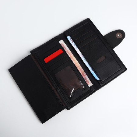 Men's purse on a magnet, a department for cards, coins, black color-5