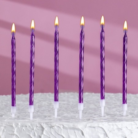 Candles in a cake twisted with a stand, 6 pcs, 11 cm, purple-3