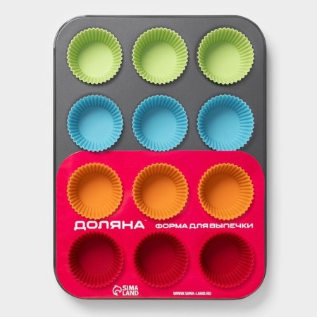 Baking uniform “Silicon Plus”, 35 × 26.5 × 2.5 cm, 12 cells, silicone tabs, anti -stick coating, color of molds mix-8