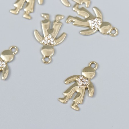 Decor for creativity metal, rhinestones "Boy with heart" gold 1.5x2.2 cm