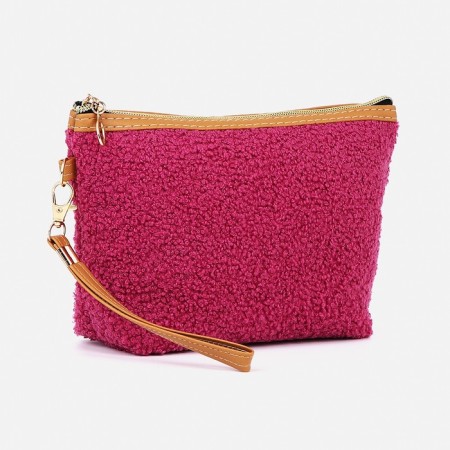 Cosmetic bag with a lining, raspberry color