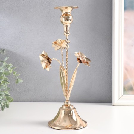 Summary Metal for 1 candle "Three flowers" d-2.5 cm gold 10x10x28 cm-2