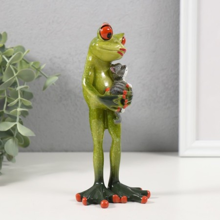 Souvenir Polystone Lak "Frog with a cat" 7.5x6.2x17 cm-1