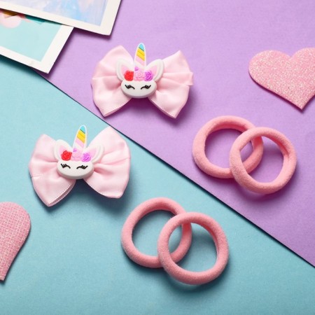 Hair Sofia (4 elastic bands, 2 clamps) a unicorn bow, pink-1