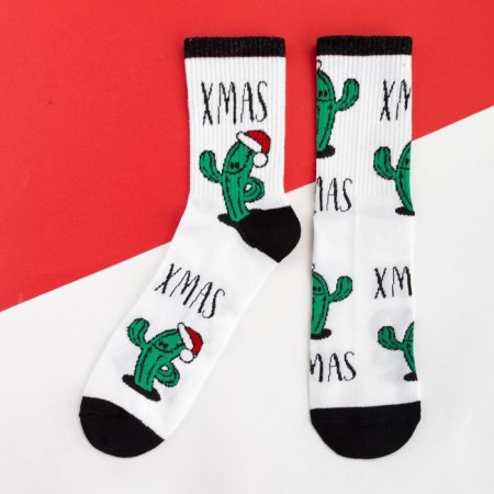 New Year's socks KAFTAN "Cacti" size 41-44 (27-29 cm), white color-1