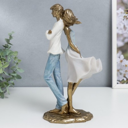 Souvenir Polystone "In love pair - back to the back" The white -blue gradient is 25.5x8.5x13.5 cm-2